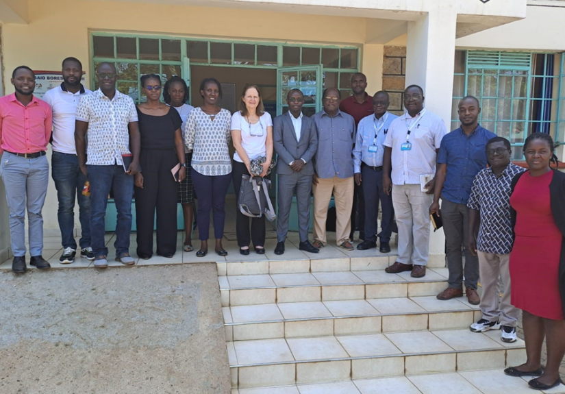 Members of the Amref Ethics and Scientific Review Committee and researchers from Victoria Biomedical Research Institute during a monitoring visit VIBRI in June 2023: (Center: Joseph Kokumu)