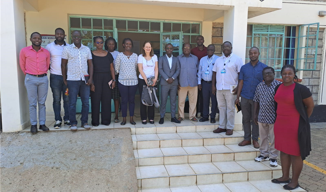 Members of the Amref Ethics and Scientific Review Committee and researchers from Victoria Biomedical Research Institute during a monitoring visit VIBRI in June 2023: (Center: Joseph Kokumu)